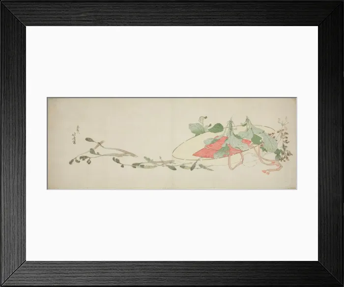 Framed Print : Flowers and spring greens in a hat, Japan, c. 1801. Creator: Hokusai Framed Print : Flowers and spring greens in a hat, Japan, c. 1801. Creator: Hokusai