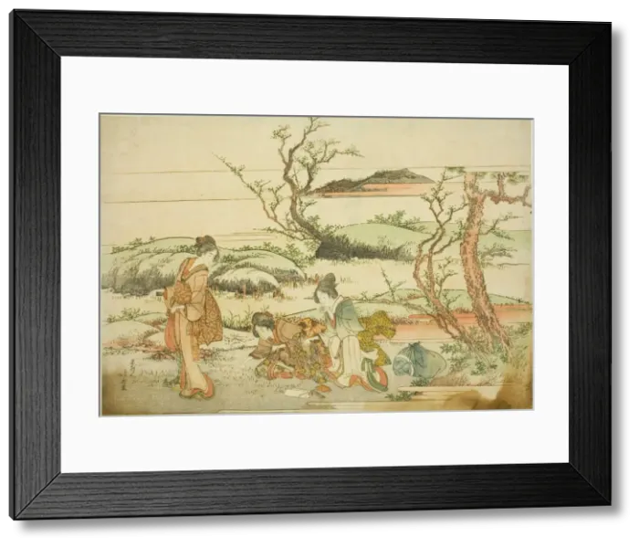 Framed Print : Gathering spring greens, from the album Fuji in Spring (Haru no Fuji), Japan Framed Print : Gathering spring greens, from the album Fuji in Spring (Haru no Fuji), Japan