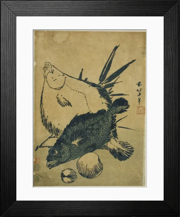 Framed Print : Flatfish, scorpion fish, and shells, from an untitled series of chuban prints, Japan, c Framed Print : Flatfish, scorpion fish, and shells, from an untitled series of chuban prints, Japan, c
