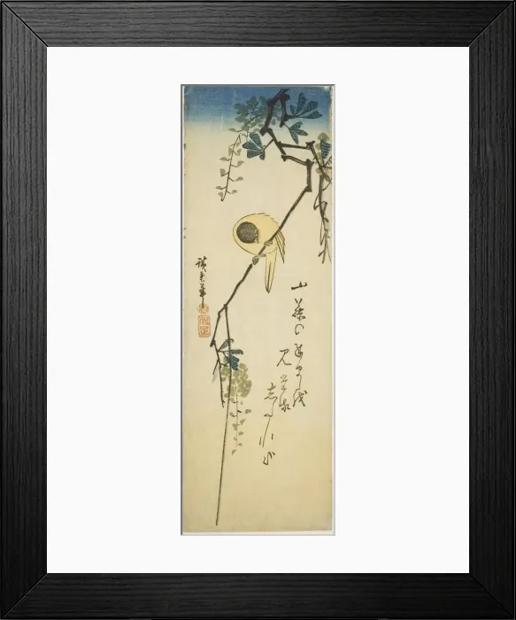 Framed Print : Bird on silky wisteria, 1830s-1840s. Creator: Ando Hiroshige Framed Print : Bird on silky wisteria, 1830s-1840s. Creator: Ando Hiroshige
