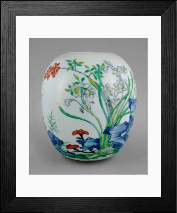 Framed Print : Jar with Narcissus, Nandina Berries, Lingzhi Mushrooms Framed Print : Jar with Narcissus, Nandina Berries, Lingzhi Mushrooms