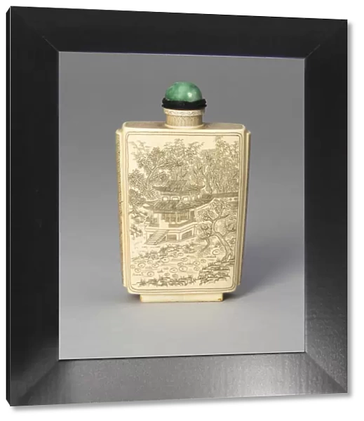 Snuff Bottle with Pavilions in a Bamboo Grove and Garden. Creator: Unknown