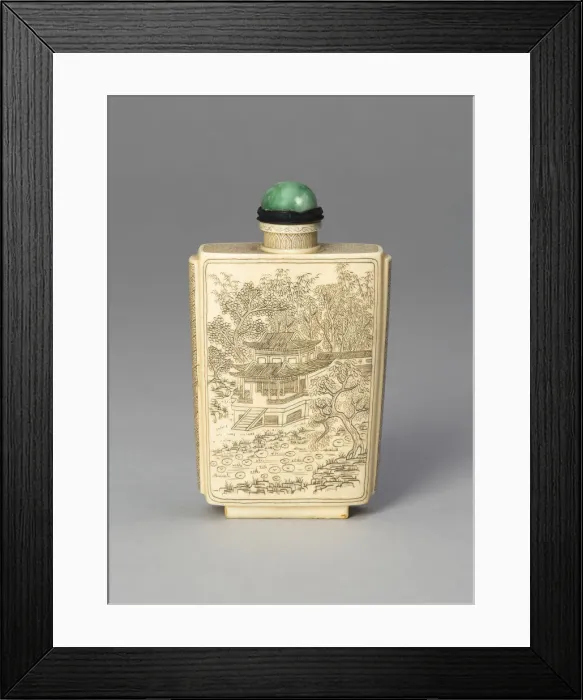 Framed Print : Snuff Bottle with Pavilions in a Bamboo Grove and Garden. Creator: Unknown Framed Print : Snuff Bottle with Pavilions in a Bamboo Grove and Garden. Creator: Unknown