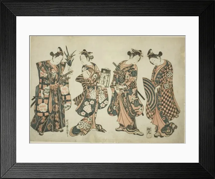 Framed Print : The Actors Sanogawa Ichimatsu (right), Nakamura Kiyosaburo (center right), Sanogawa... c Framed Print : The Actors Sanogawa Ichimatsu (right), Nakamura Kiyosaburo (center right), Sanogawa... c