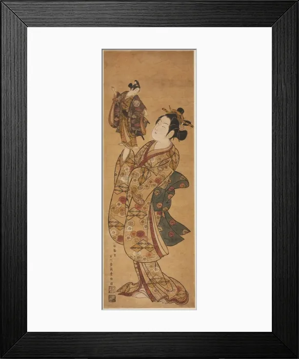 Framed Print : The Actor Onoe Kikugoro I holding a puppet of the Actor Sanogawa Ichimatsu I, c. 1740s Framed Print : The Actor Onoe Kikugoro I holding a puppet of the Actor Sanogawa Ichimatsu I, c. 1740s