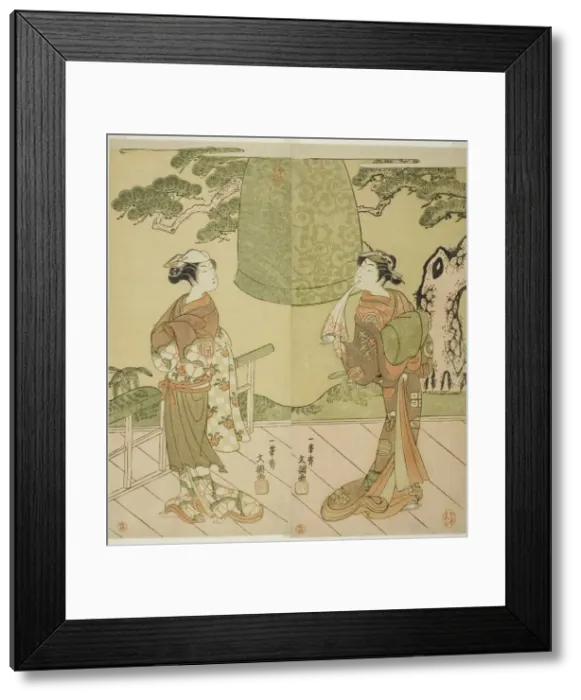 Framed Print : The Actors Ichimura Uzaemon IX as Shume no Hangan Morihisa (right), and Sanogawa