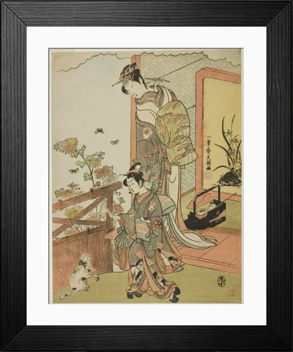 Framed Print : The Actor Onoe Matsusuke I as Oiso no Tora (?) (right), and Otani Taniji (left), c. 1770 Framed Print : The Actor Onoe Matsusuke I as Oiso no Tora (?) (right), and Otani Taniji (left), c. 1770