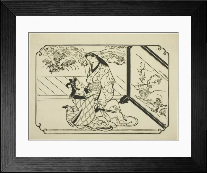 Framed Print : Behind the Screen, c. 1673 / 81. Creator: Hishikawa Moronobu Framed Print : Behind the Screen, c. 1673 / 81. Creator: Hishikawa Moronobu
