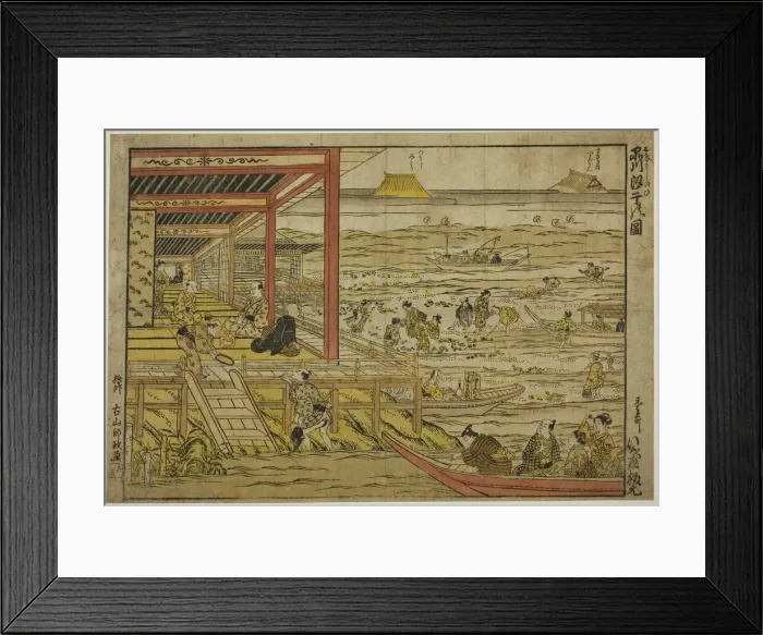 Framed Print : Gathering Shellfish at Low Tide at Shinagawa (Shinagawa shiohigari no zu), 1740s Framed Print : Gathering Shellfish at Low Tide at Shinagawa (Shinagawa shiohigari no zu), 1740s