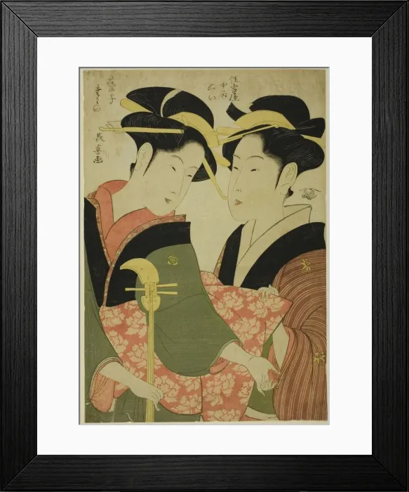 Framed Print : The Entertainer Tamino and the Serving Girl Nui of the Sumiyoshiya, c. 1792