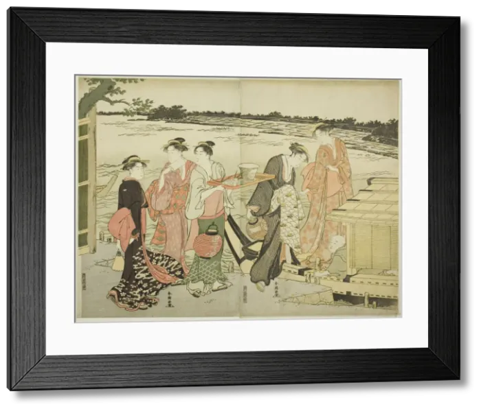 Framed Print : Women Boarding a Pleasure Boat, 1780s. Creator: Katsukawa Shuncho Framed Print : Women Boarding a Pleasure Boat, 1780s. Creator: Katsukawa Shuncho