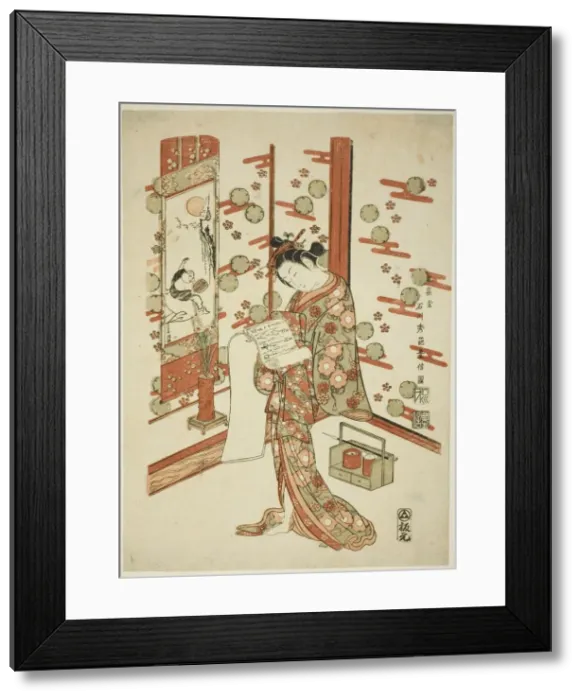 Framed Print : Beauty Reading a Letter, c. 1758. Creator: Ishikawa Toyonobu Framed Print : Beauty Reading a Letter, c. 1758. Creator: Ishikawa Toyonobu