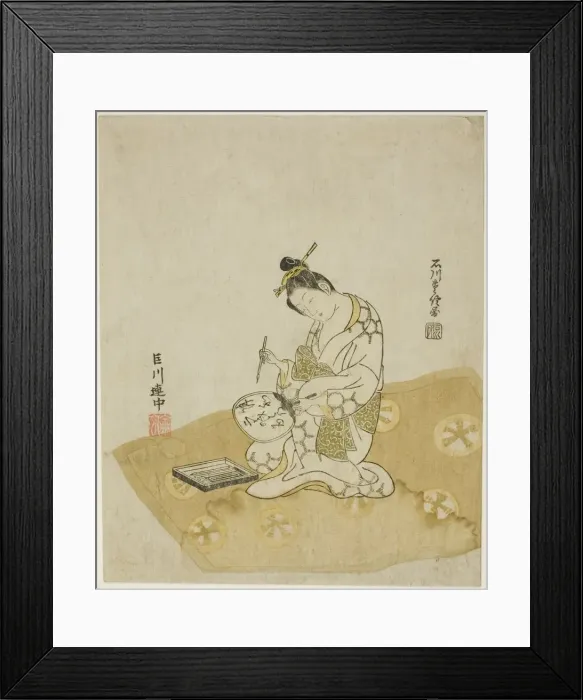 Framed Print : Writing on a Fan, 1765. Creator: Ishikawa Toyonobu Framed Print : Writing on a Fan, 1765. Creator: Ishikawa Toyonobu