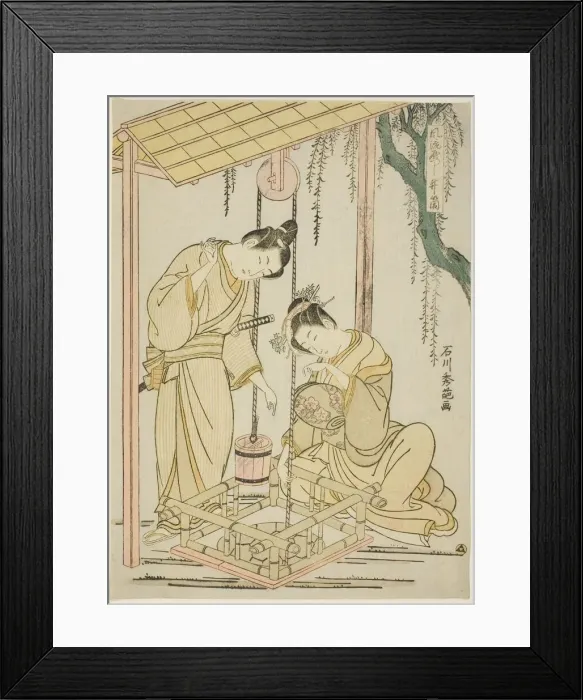 Framed Print : Modern parody of the well-curb episode from Tales of Ise, c. 1766 Framed Print : Modern parody of the well-curb episode from Tales of Ise, c. 1766