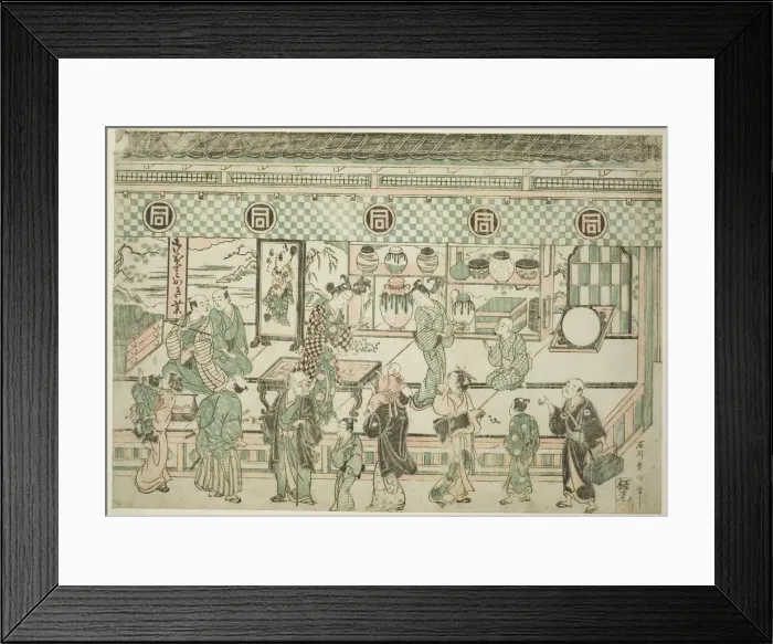 Framed Print : The Shop of Sanogawa Ichimatsu, c. 1743. Creator: Ishikawa Toyonobu Framed Print : The Shop of Sanogawa Ichimatsu, c. 1743. Creator: Ishikawa Toyonobu