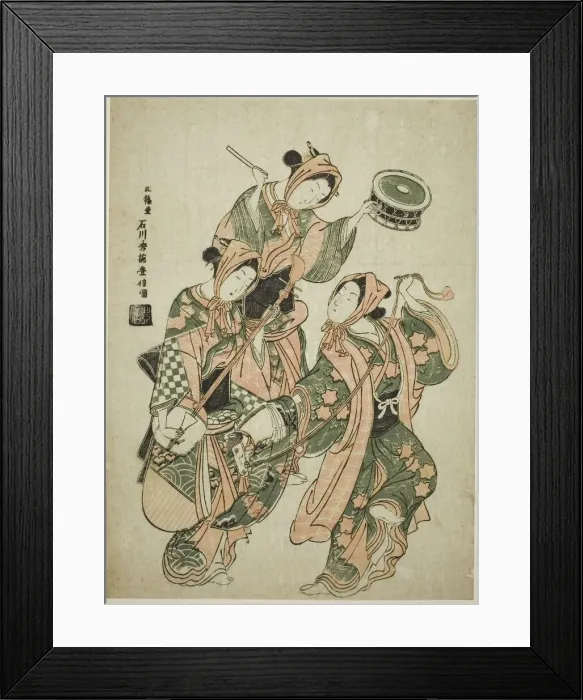 Framed Print : The Hobby Horse Dance (harugoma odori), c. 1750. Creator: Ishikawa Toyonobu