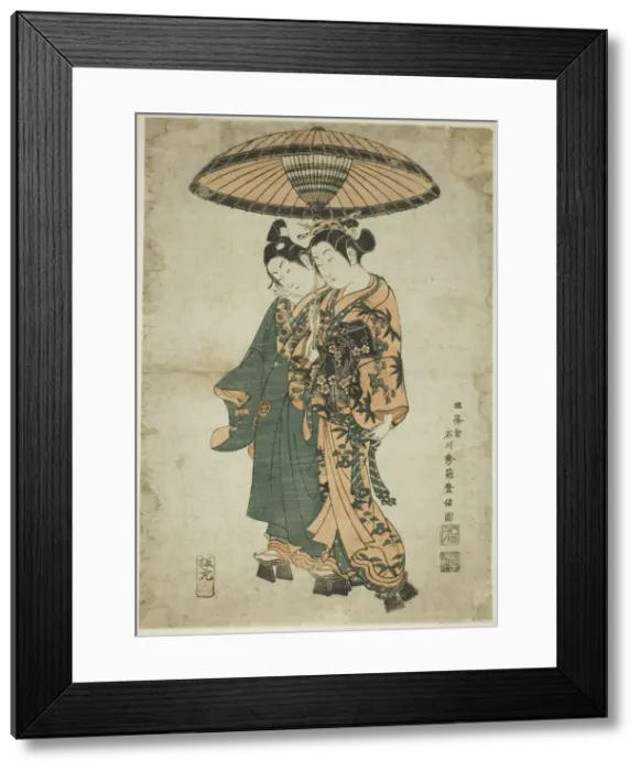 Framed Print : The Actors Sanogawa Ichimatsu I and Segawa Kikunojo I as lovers under an umbrella, c Framed Print : The Actors Sanogawa Ichimatsu I and Segawa Kikunojo I as lovers under an umbrella, c