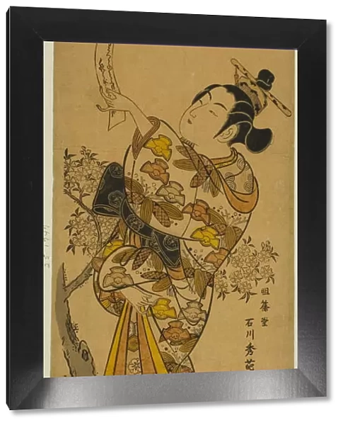 Young Woman Reading Tanzaku Tied to a Cherry Tree, c. 1741. Creator: Ishikawa Toyonobu