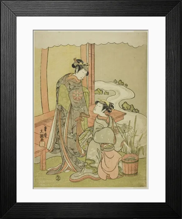 Framed Print : The Actors Nakamura Tomijuro I as Enju Disguised as the Shirbyoshi Gio (right), and... c Framed Print : The Actors Nakamura Tomijuro I as Enju Disguised as the Shirbyoshi Gio (right), and... c
