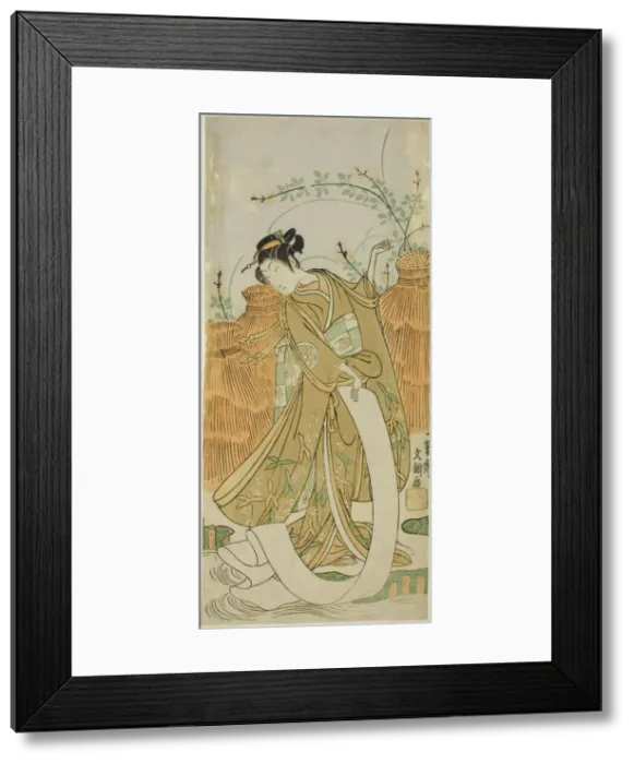 Framed Print : The Actor Yamashita Kinsaku II in cloth-bleaching (Nuno sarashi) dance, c. 1770. Creator: Ippitsusai Buncho Framed Print : The Actor Yamashita Kinsaku II in cloth-bleaching (Nuno sarashi) dance, c. 1770. Creator: Ippitsusai Buncho