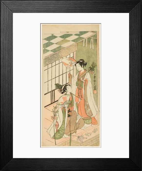Framed Print : The Shrine Dancers (Miko) Ohatsu and Onami, 1769. Creator: Ippitsusai Buncho Framed Print : The Shrine Dancers (Miko) Ohatsu and Onami, 1769. Creator: Ippitsusai Buncho