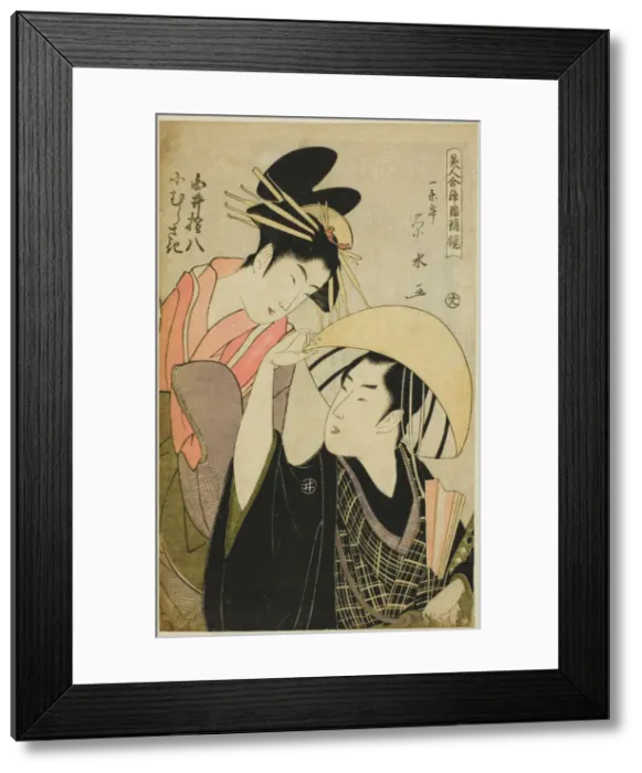 Framed Print : Shirai Gonpachi and Komurasaki, from the series Beauties in Joruri Roles Framed Print : Shirai Gonpachi and Komurasaki, from the series Beauties in Joruri Roles