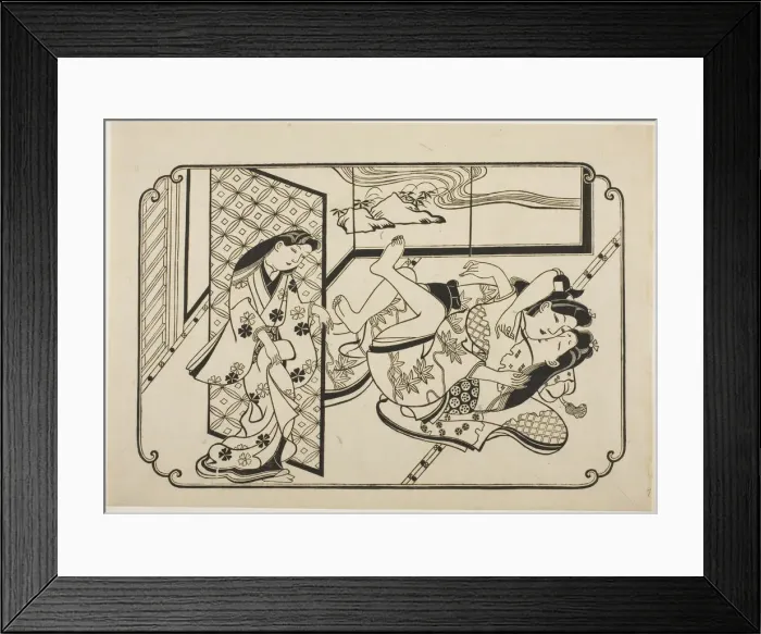 Framed Print : A Courtesan with Her Client, the first sheet of an untitled erotic picture album, c Framed Print : A Courtesan with Her Client, the first sheet of an untitled erotic picture album, c
