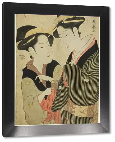 Moto, a Waitress of the Yoshidaya, and the Geisha Mizue, c. 1794. Creator: Eishosai Choki
