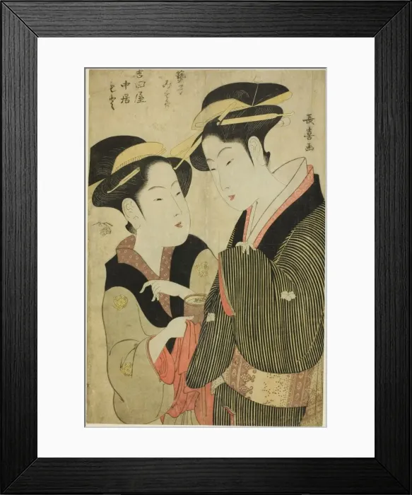 Framed Print : Moto, a Waitress of the Yoshidaya, and the Geisha Mizue, c. 1794. Creator: Eishosai Choki Framed Print : Moto, a Waitress of the Yoshidaya, and the Geisha Mizue, c. 1794. Creator: Eishosai Choki