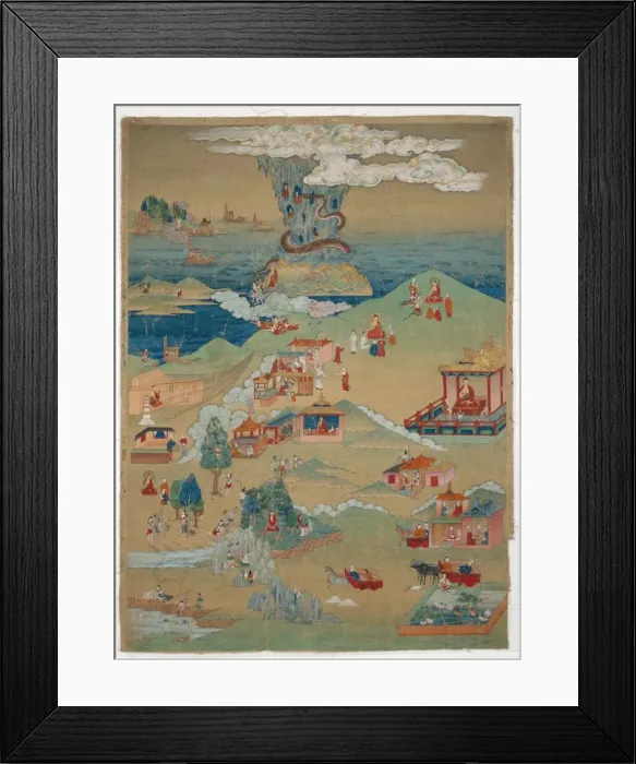 Framed Print : Painted Banner (Thangka) of Five Morality Tales from the Avadana Kalpalata Jataka Framed Print : Painted Banner (Thangka) of Five Morality Tales from the Avadana Kalpalata Jataka