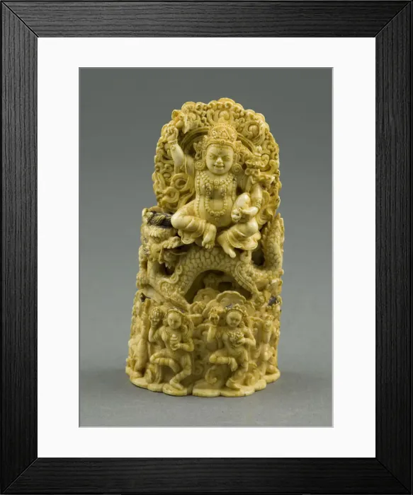 Framed Print : Jambhala, the God of Wealth, Seated on a Dragon, 15th century. Creator: Unknown