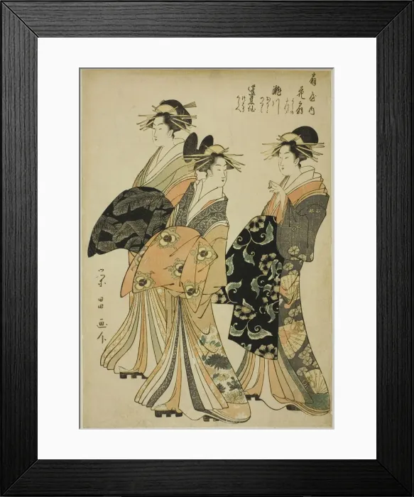 Framed Print : The Courtesans Hanaogi, Segawa, and Miyahito of the Ogiya, c. 1796 / 97 Framed Print : The Courtesans Hanaogi, Segawa, and Miyahito of the Ogiya, c. 1796 / 97