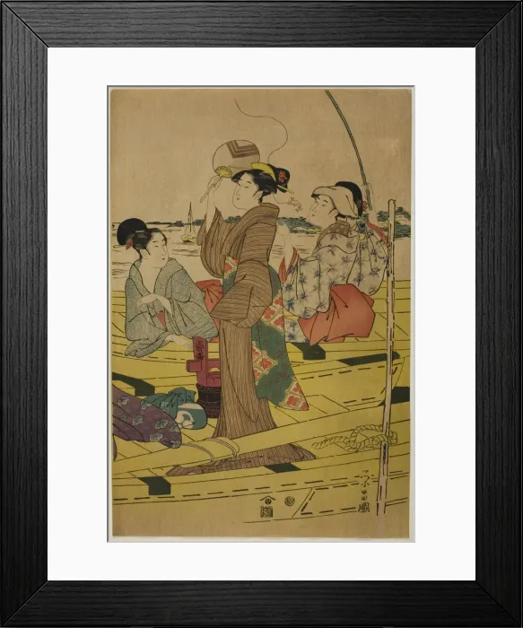 Framed Print : Women on a Fishing Boat, c. 1780  /  1800. Creator: Chokosai Eisho