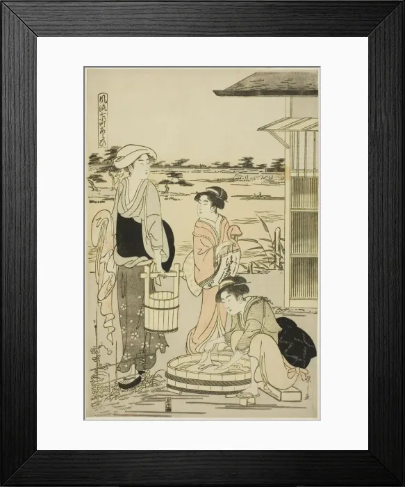 Framed Print : Ono no Komachi Washing the Copybook, from the series The Fashionable... about 1788. Creator: Hosoda Eishi Framed Print : Ono no Komachi Washing the Copybook, from the series The Fashionable... about 1788. Creator: Hosoda Eishi