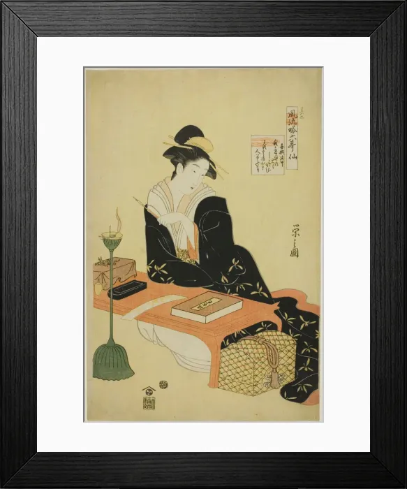 Framed Print : An Elegant Parody of the Six Poetic Immortals (Furyu yatsushi rokkasen): The Priest Kisen, c. 1793. Creator: Hosoda Eishi Framed Print : An Elegant Parody of the Six Poetic Immortals (Furyu yatsushi rokkasen): The Priest Kisen, c. 1793. Creator: Hosoda Eishi