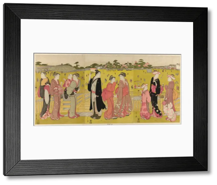 Framed Print : Strolling near Mihashi in Ueno, late 18th-early 19th century. Creator: Hosoda Eishi