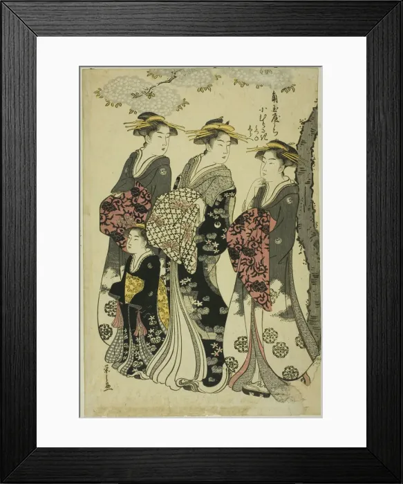 Framed Print : Komurasaki of the Kadotamaya with Attendants Hatsune and Shirabe, c. 1791. Creator: Hosoda Eishi Framed Print : Komurasaki of the Kadotamaya with Attendants Hatsune and Shirabe, c. 1791. Creator: Hosoda Eishi