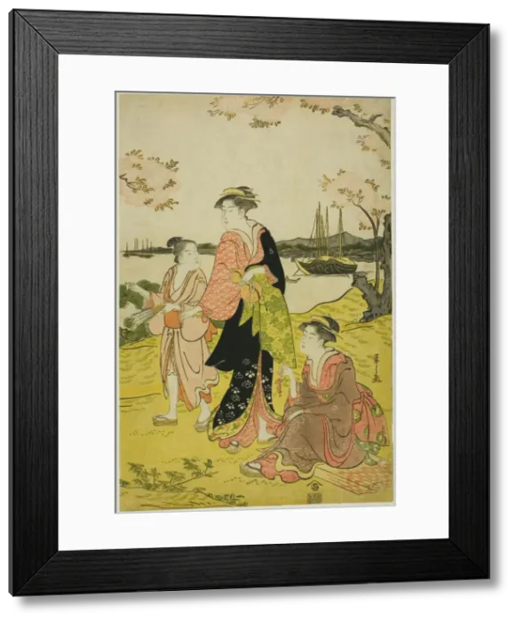 Framed Print : Viewing Cherry Blossoms at Goten Hill, c. 1787. Creator: Hosoda Eishi Framed Print : Viewing Cherry Blossoms at Goten Hill, c. 1787. Creator: Hosoda Eishi