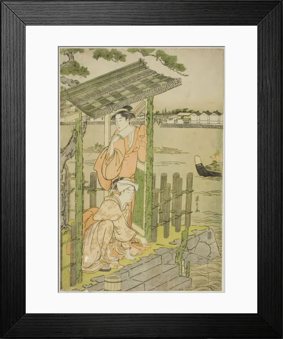 Framed Print : Gathering at a Teahouse on the Bank of the Sumida River, c. 1788 / 90. Creator: Hosoda Eishi Framed Print : Gathering at a Teahouse on the Bank of the Sumida River, c. 1788 / 90. Creator: Hosoda Eishi
