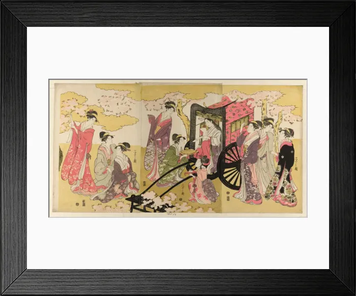Framed Print : Noble woman in a carriage viewing cherry blossoms, c. 1796. Creator: Hosoda Eishi Framed Print : Noble woman in a carriage viewing cherry blossoms, c. 1796. Creator: Hosoda Eishi