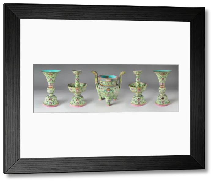 Framed Print : Altar set, Qing dynasty (1644-1911), Jiaqing reign mark and period. Creator: Unknown Framed Print : Altar set, Qing dynasty (1644-1911), Jiaqing reign mark and period. Creator: Unknown