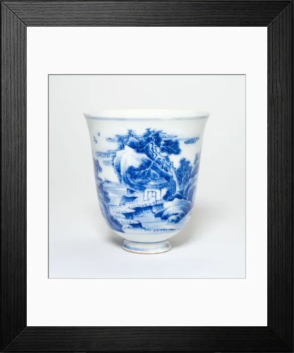 Framed Print : Flared Cup with Figures in a Mountain Landscape, Ming or Qing dynasty Framed Print : Flared Cup with Figures in a Mountain Landscape, Ming or Qing dynasty