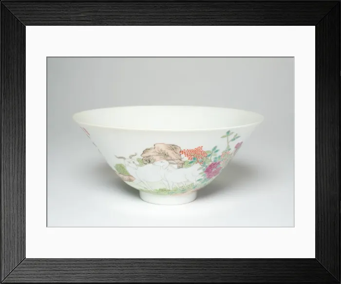 Framed Print : Bowl with Goats among Flowering Peonies, Pomegrenates Framed Print : Bowl with Goats among Flowering Peonies, Pomegrenates