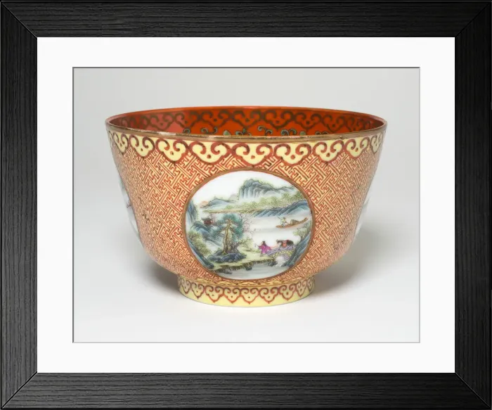 Framed Print : Bowl with Four Panels of Landscape Scenes, Qing dynasty (1644-1911) Framed Print : Bowl with Four Panels of Landscape Scenes, Qing dynasty (1644-1911)