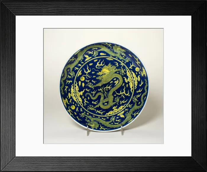 Framed Print : Blue-Ground Yellow-Enameled Dragon Dish, Qing dynasty, Qianlong reign (1736-1795) Framed Print : Blue-Ground Yellow-Enameled Dragon Dish, Qing dynasty, Qianlong reign (1736-1795)