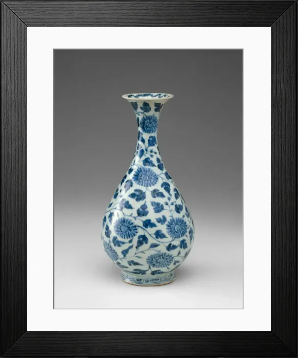 Framed Print : Bottle Vase with Peony Scrolls, Ming dynasty (1368-1644), late 14th century Framed Print : Bottle Vase with Peony Scrolls, Ming dynasty (1368-1644), late 14th century