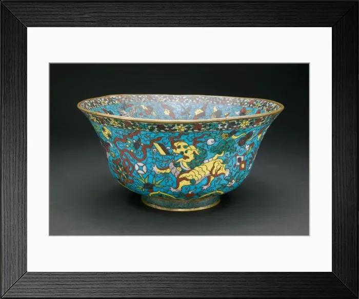 Framed Print : Bowl with Mandarin Ducks, Cranes, Auspicious Creatures