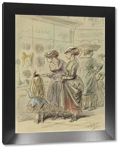 Two Ladies and Little Girl Before Hairdressers Shop, n. d. Creator: Hablot Knight Browne