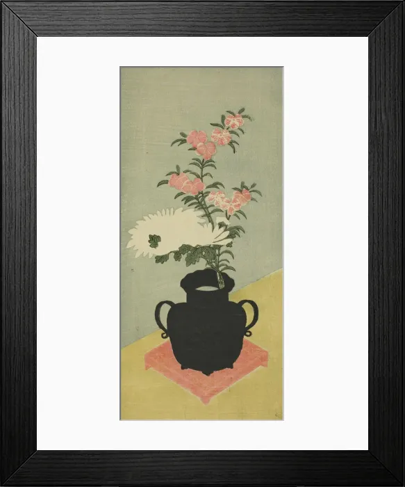 Framed Print : White Chrysanthemums and Pinks in a Black Vase, 1765 / 70. Creator: Ippitsusai Buncho Framed Print : White Chrysanthemums and Pinks in a Black Vase, 1765 / 70. Creator: Ippitsusai Buncho