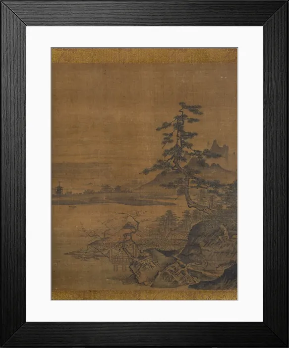 Framed Print : Spring View from a Thatched Pavilion on the Lakeshore, late 15th century. Creator: Sesshu Toyo Framed Print : Spring View from a Thatched Pavilion on the Lakeshore, late 15th century. Creator: Sesshu Toyo